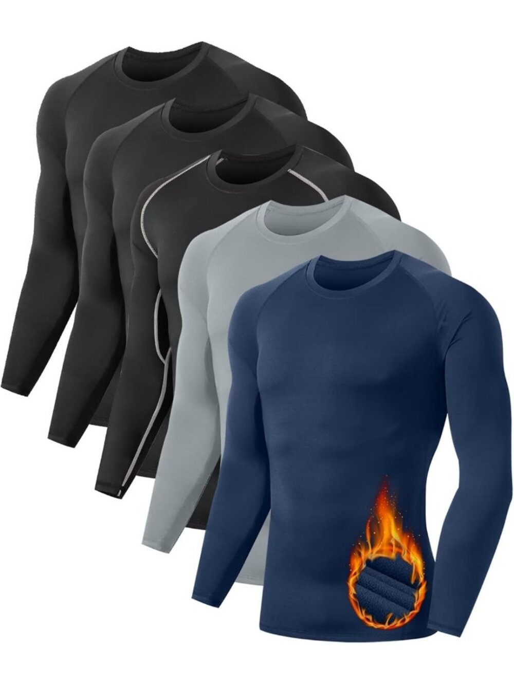 Men's Thermal Compression Shirt 4/5 Pack - Fleece Lined Long Sleeve Base Layer